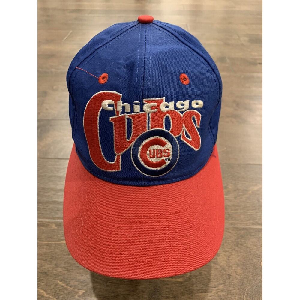 Vtg 90s The Game Blue Red MLB Chicago Cubs Fitted Hat Baseball Cap Size 7